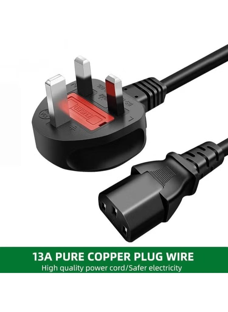 2 pcs of Power cable 3 Pin UK Europe power cord 3 pin desktop power cable Laptop TV Monitor Printers Photo copie With fuse protection