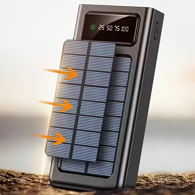 Beimi BM-P30S 30000mAh Solar Power Bank – 4 Built-in Cables, Fast Charging, LED Display