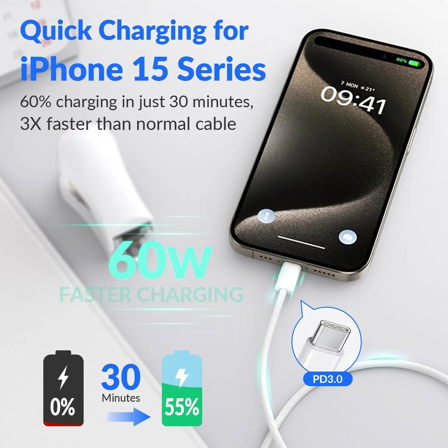 LOGICMPOS USB-C Fast Charging Cable 1M & 2M | 60W PD | iPhone 15, MacBook & Samsung Compatible LOGICMPOS