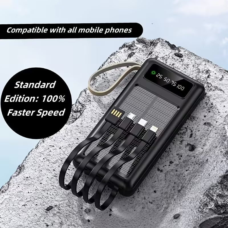 Beimi BM-P30S 30000mAh Solar Power Bank – 4 Built-in Cables, Fast Charging, LED Display