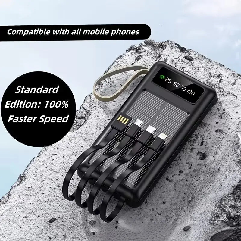 Beimi BM-P30S 30000mAh Solar Power Bank – 4 Built-in Cables, Fast Charging, LED Display LOGICMPOS